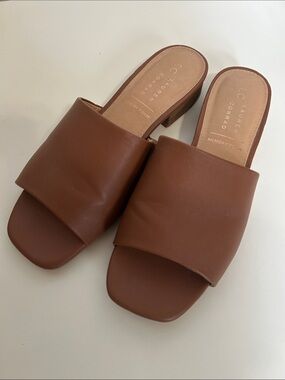LC Lauren Conrad Cognac Wide-Band Slide Mules